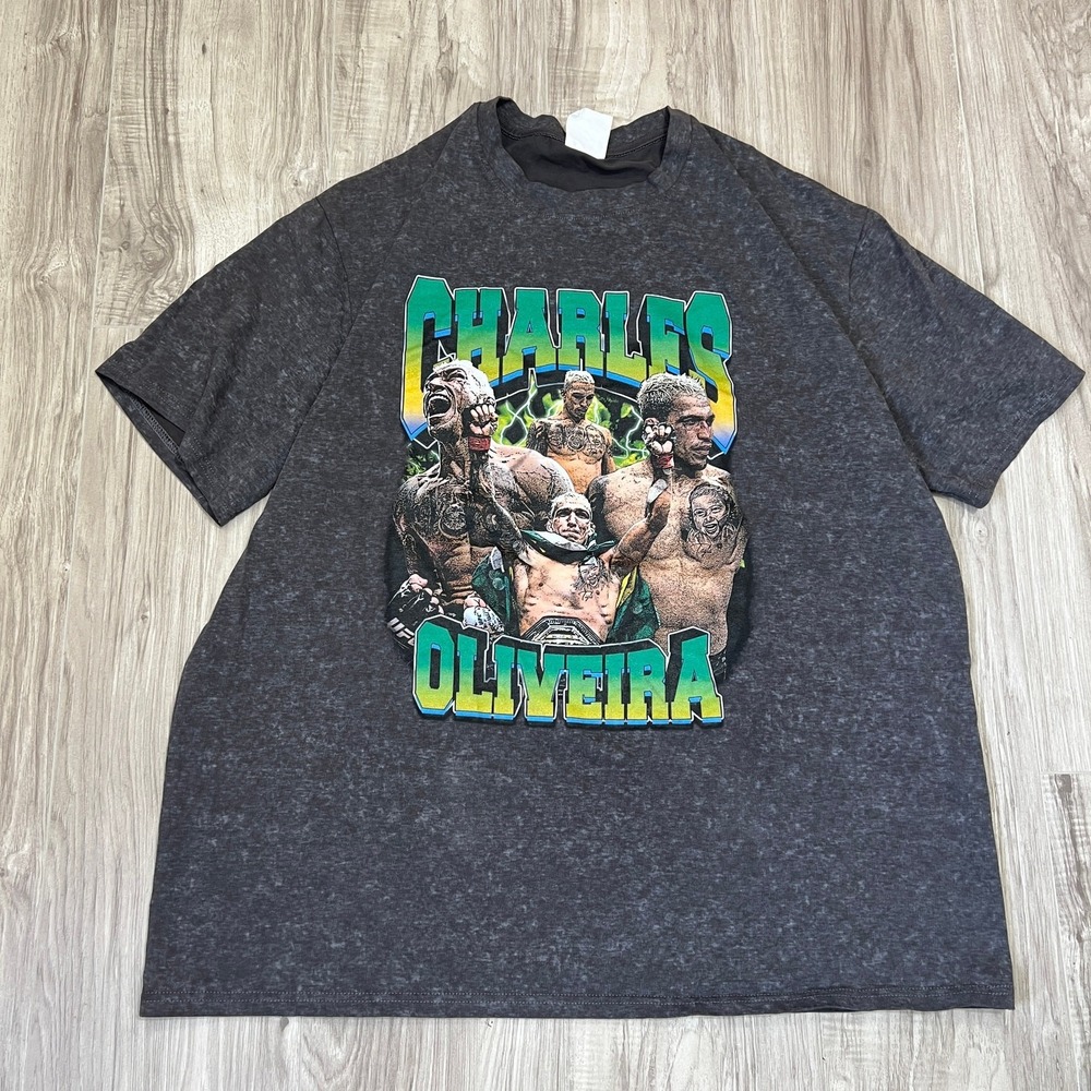 Charles Oliveira Drakon MMA Fighter Graphic Tee Gray Oversized